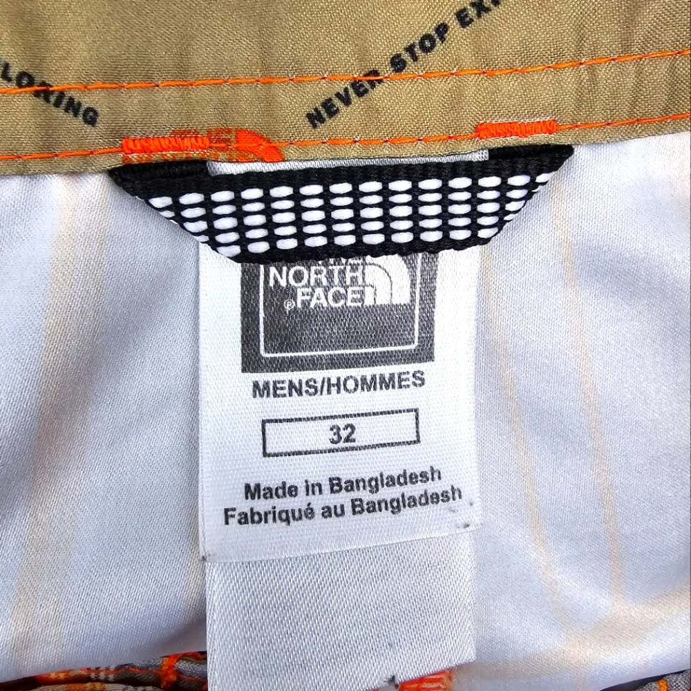 The North Face Board Shorts Orange Gray‎ White Plaid Unlined Men's Size 32